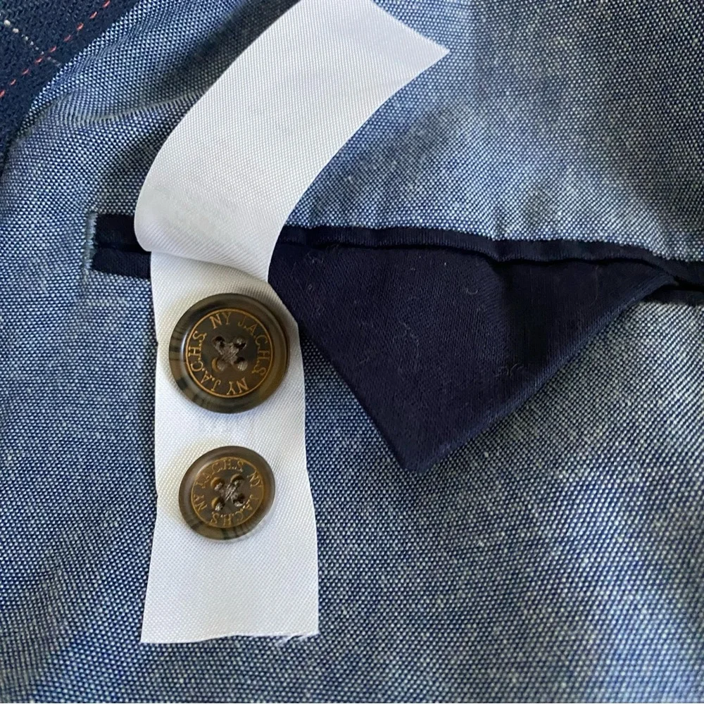 Jachs, Navy Blue Cotton Plaid Two Button Sports Coat